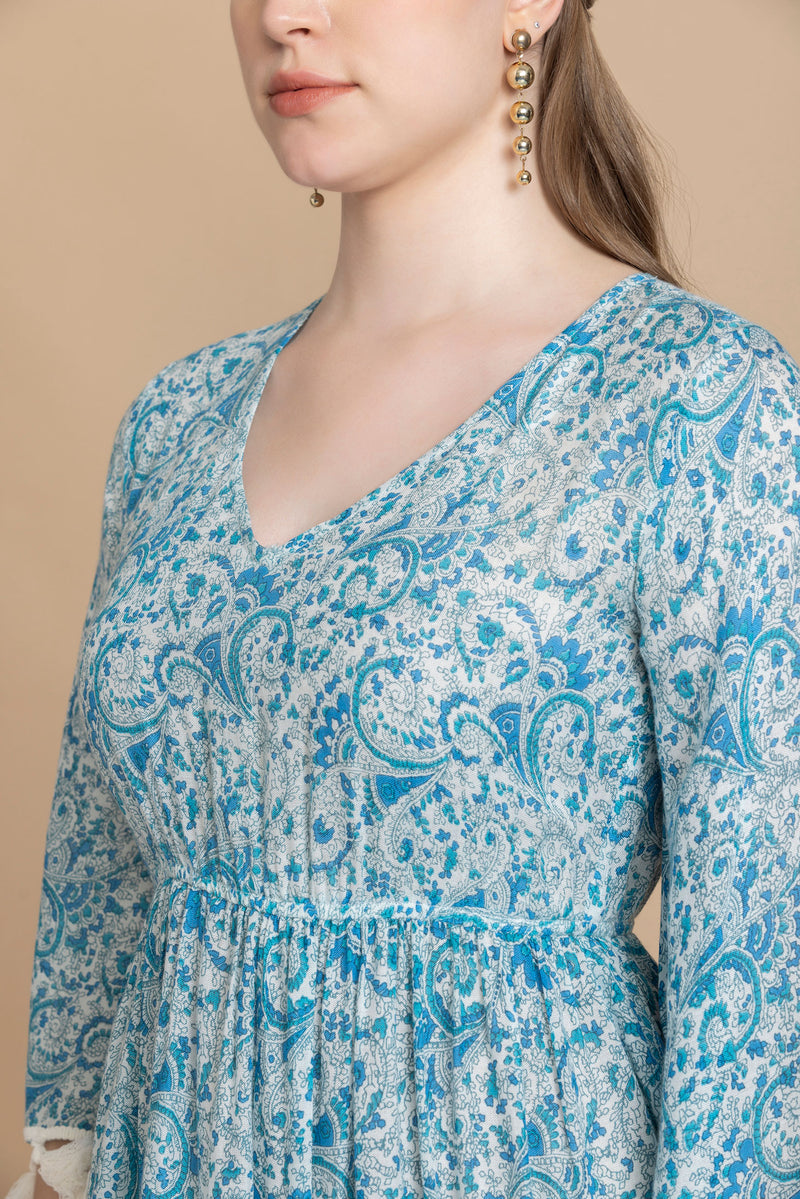 Sky Blue Paisley Babydoll Dress