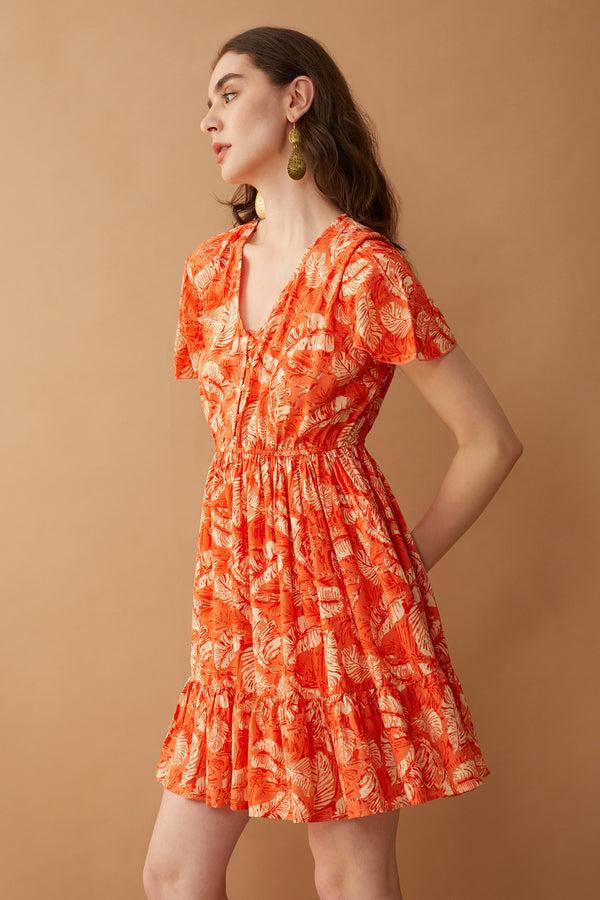 Glorious Tangerine Button Dress - Myra USA