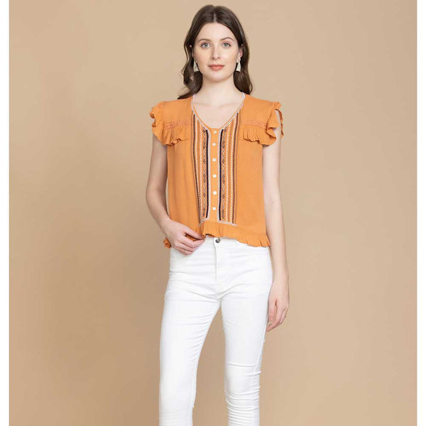 Bohera Audrey Anne Embroidered Frilled Top