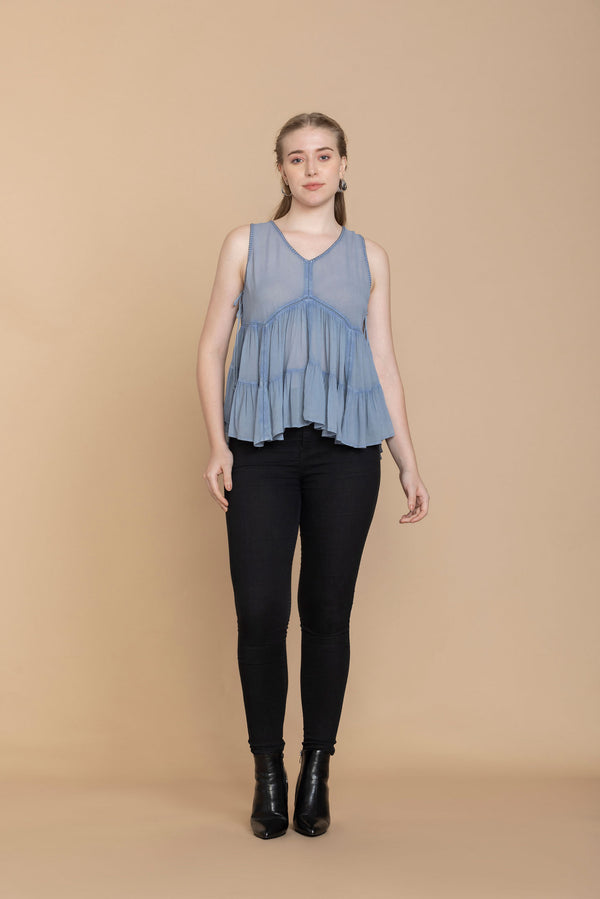 Bohera Faustina Washed Top in Blue