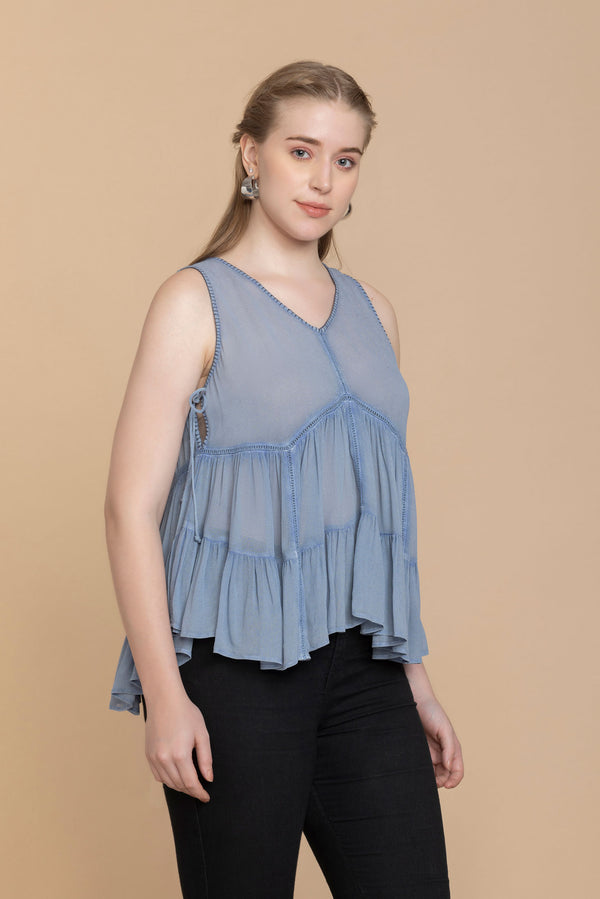 Bohera Faustina Washed Top in Blue