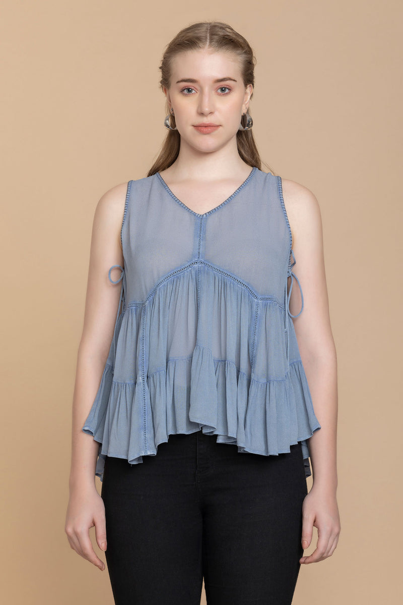 Bohera Faustina Washed Top in Blue