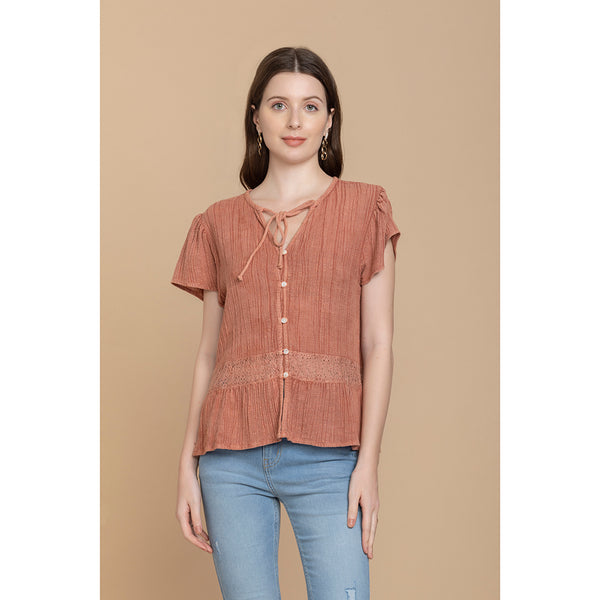 Bohera Kylee Short Sleeve Button Down Washed Top