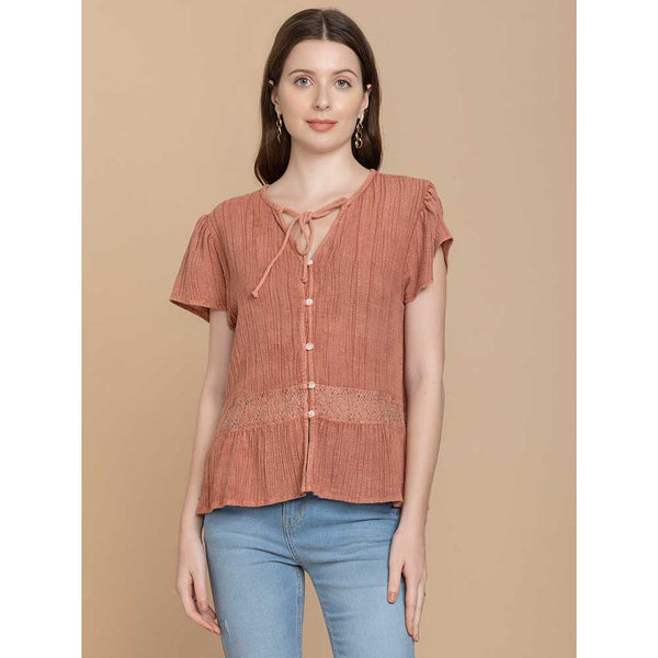 Bohera Kylee Short Sleeve Button Down Washed Top