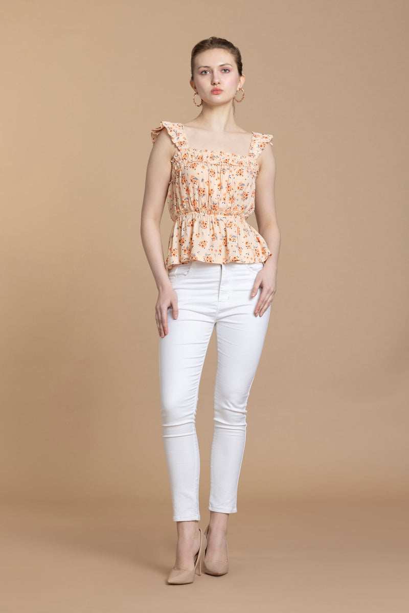 Bohera Sashiko Floral Peplum Top