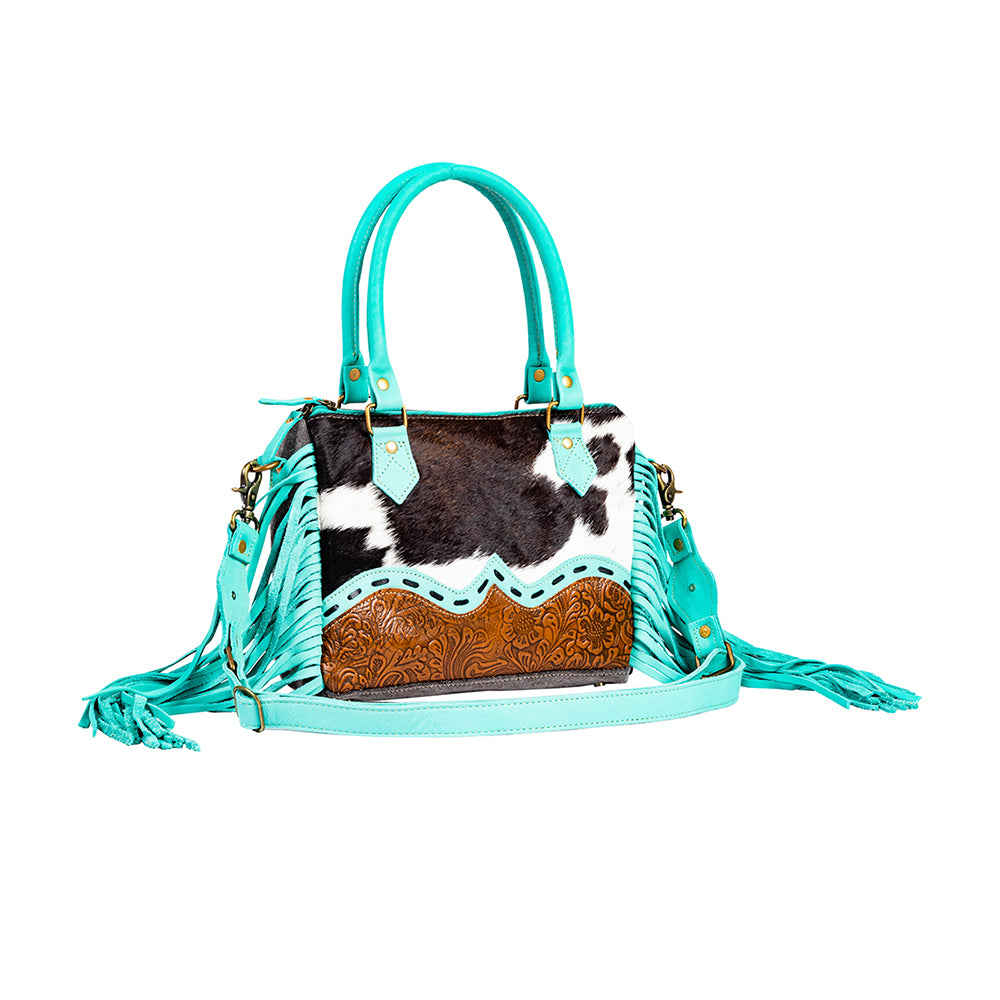 MYRA Concealed Carry store Cowhide with Turquoise Acid Wash, Brown & Turquoise Fringe