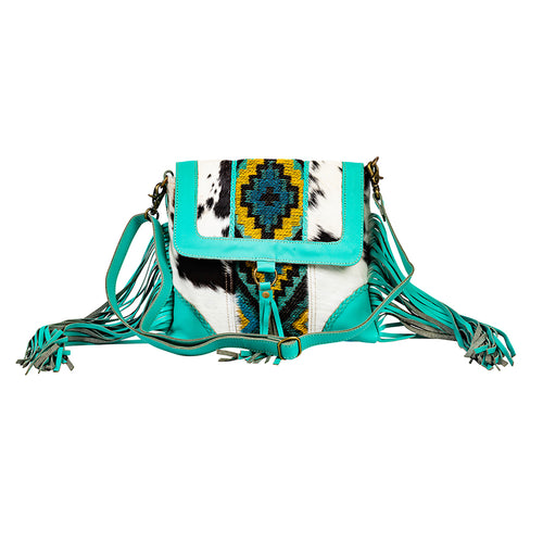 Tonga Ridge Canvas & Hairon Bag In Turquoise - Myra USA