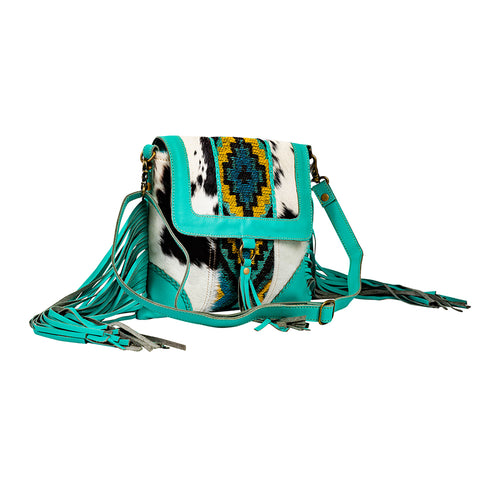 Tonga Ridge Canvas & Hairon Bag In Turquoise - Myra USA