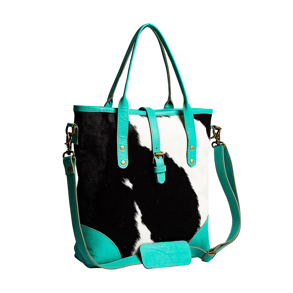 Pecos Pointe Canvas & Hairon Bag In Turquoise - Myra USA