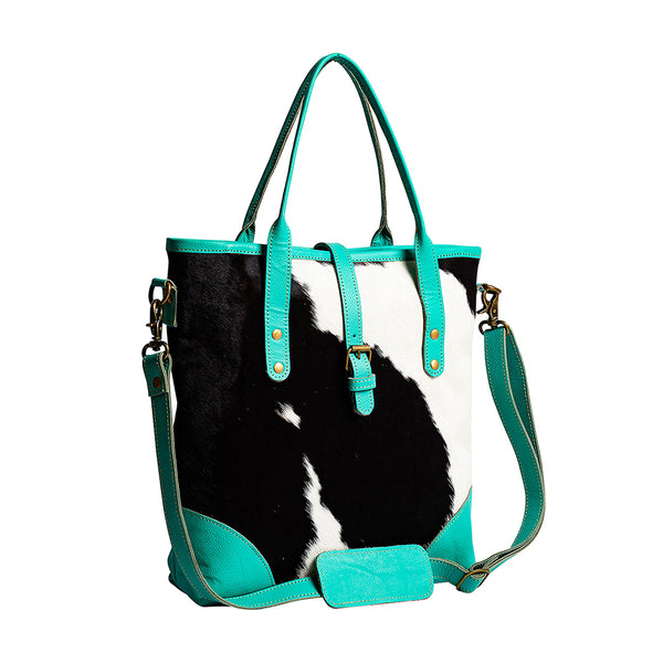 Pecos Pointe Canvas & Hairon Bag In Turquoise
