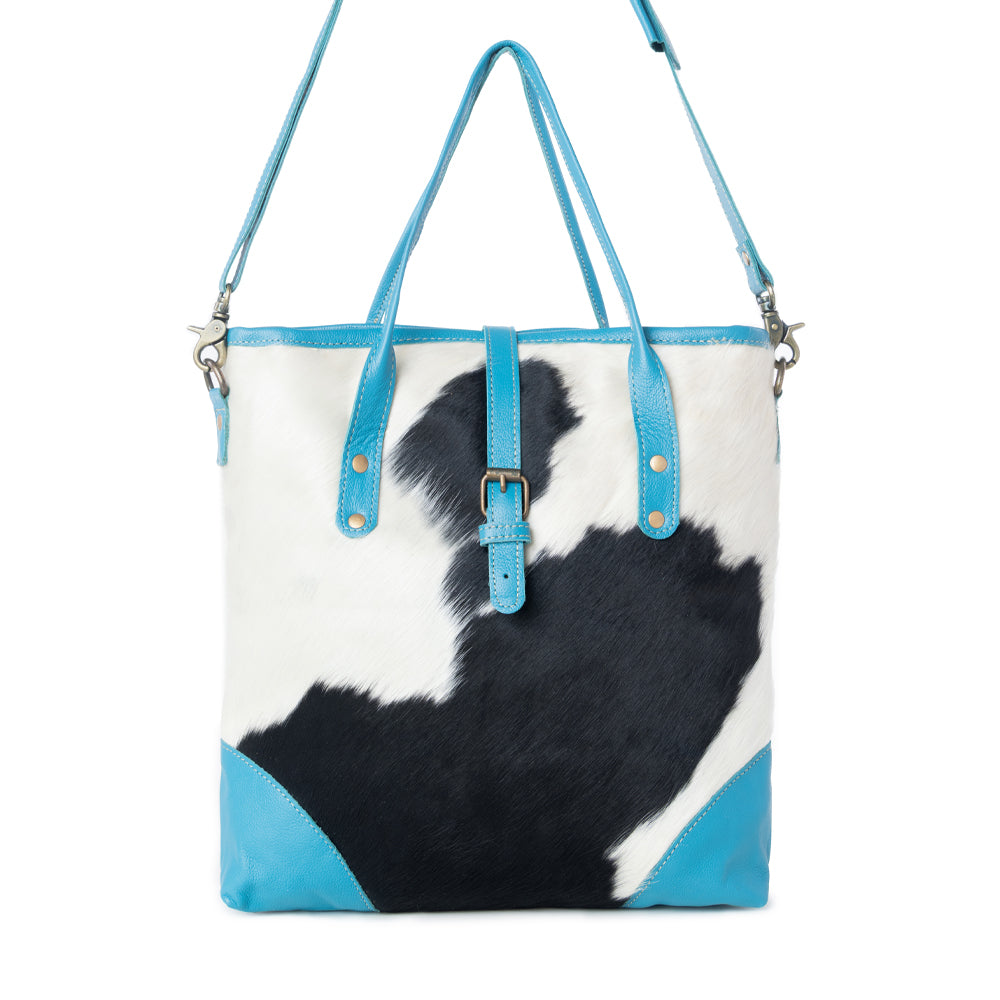 Pecos Pointe Canvas & Hairon Bag In Blue - Myra USA