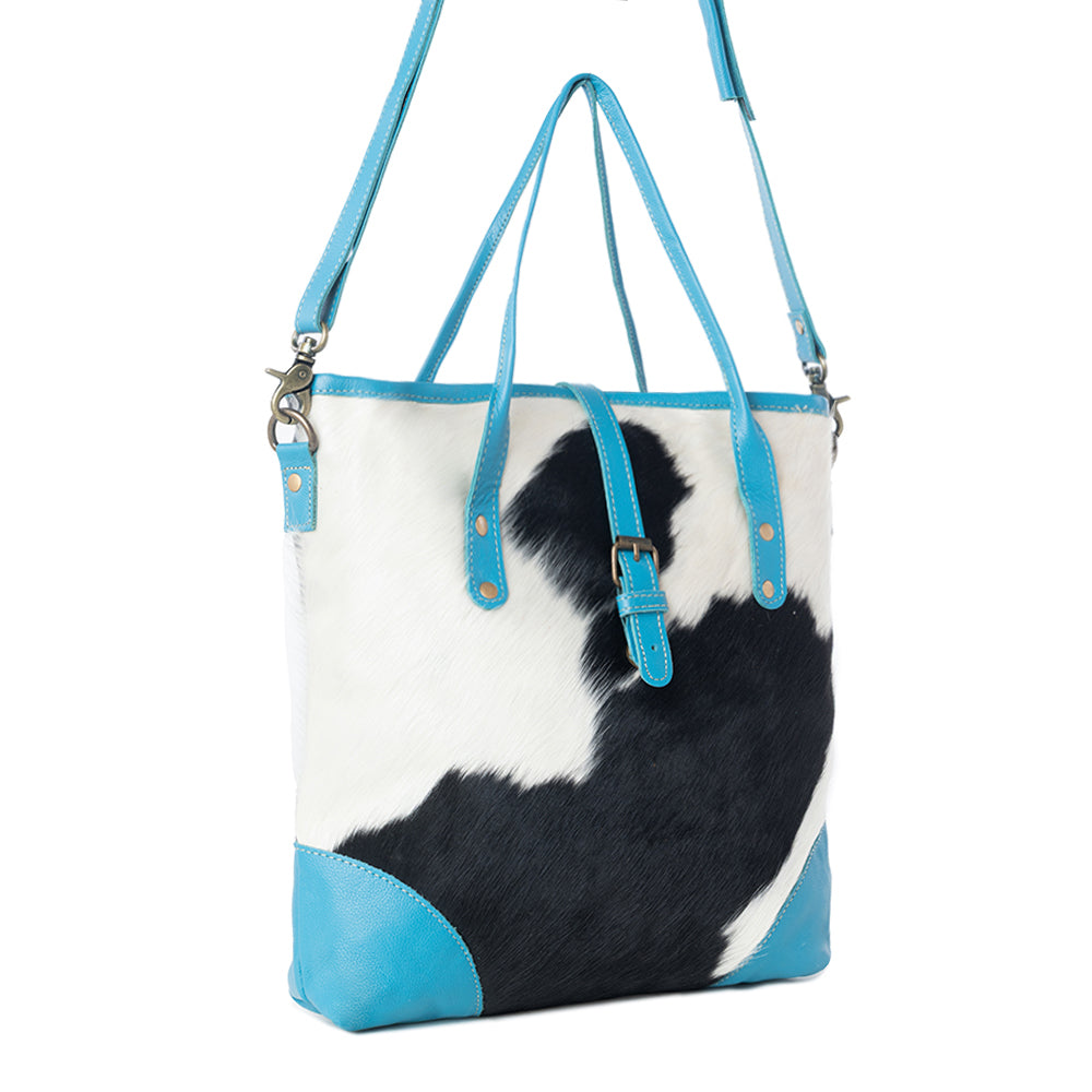 Pecos Pointe Canvas & Hairon Bag In Blue - Myra USA