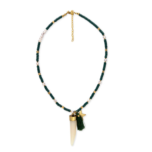 Star Tusk Necklace In Malachite Green - Myra USA