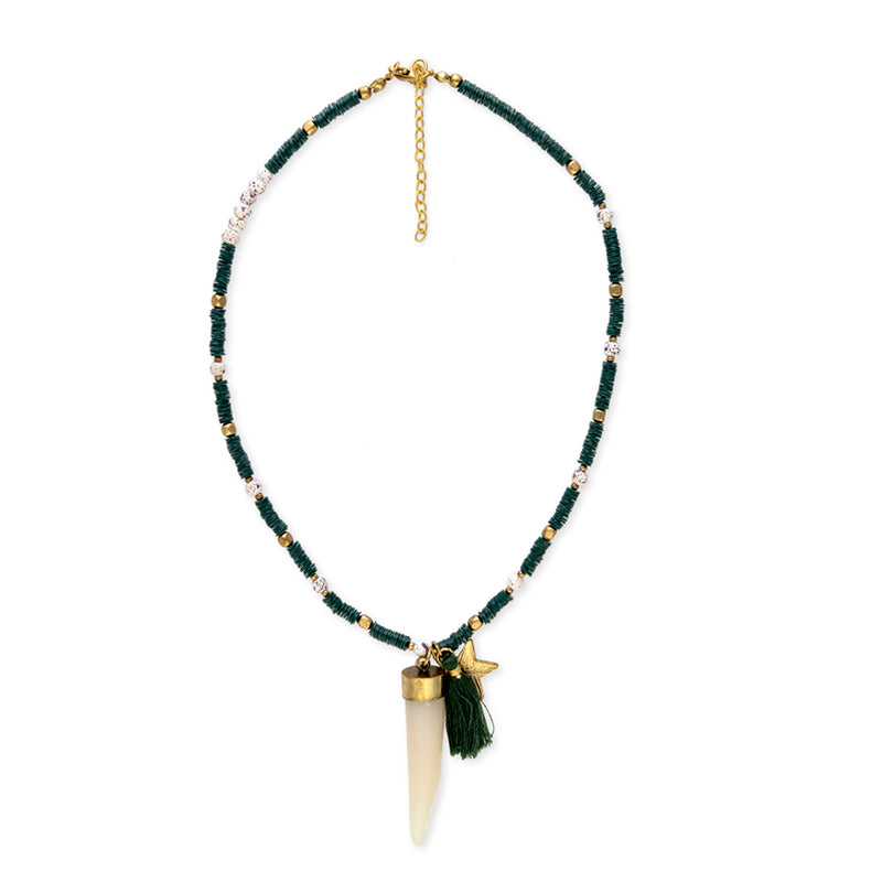 Star Tusk Necklace In Malachite Green