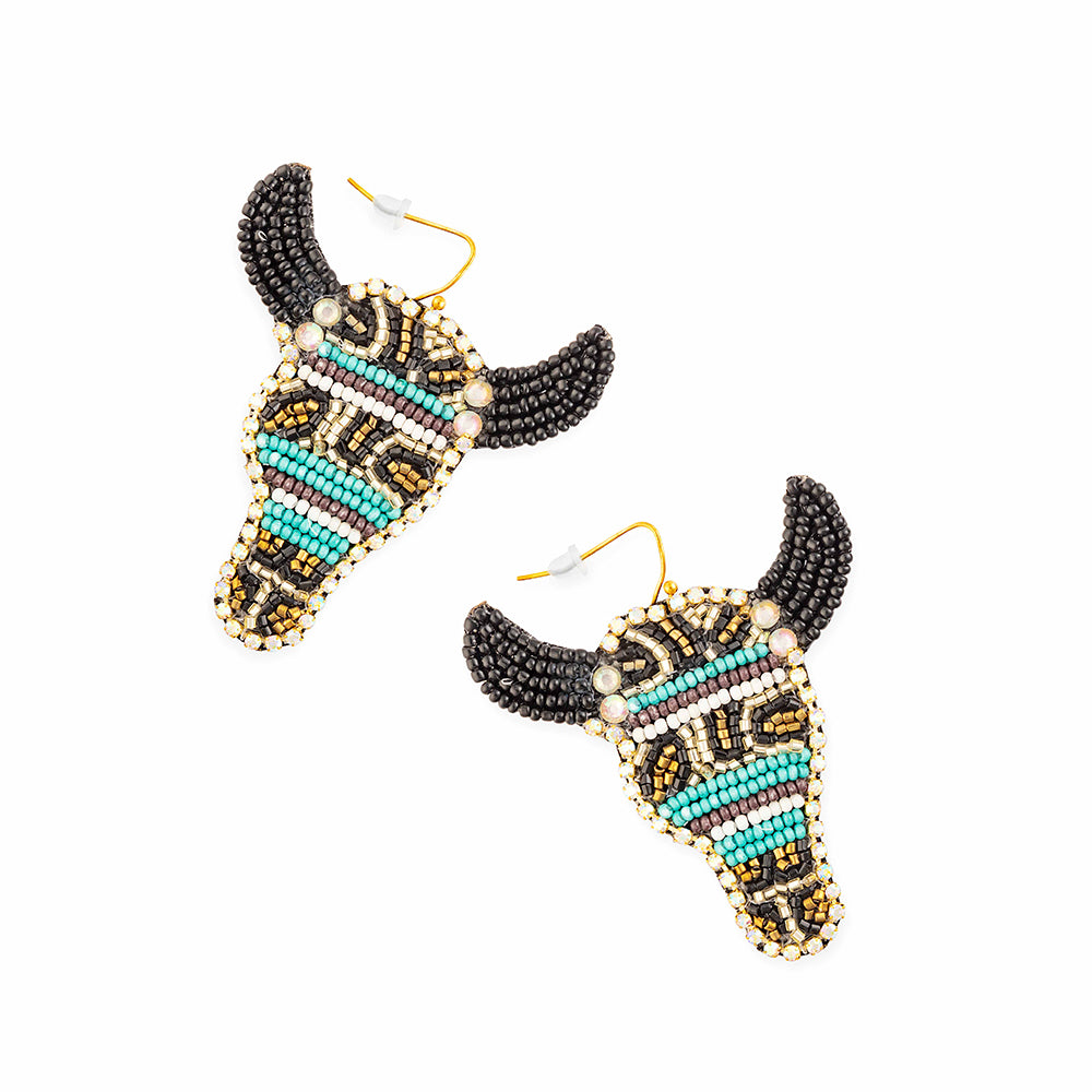 Blue Bull Beaded Earrings - Myra USA