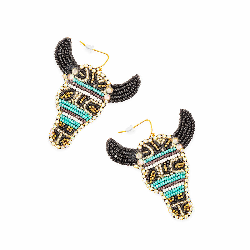 Blue Bull Beaded Earrings