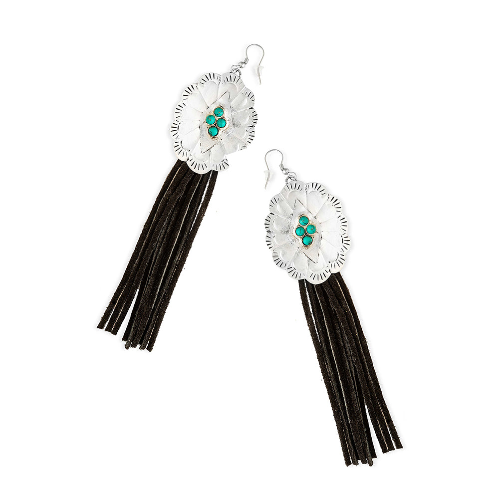 Zinnia Canyon Fringe Earring In Black - Myra USA
