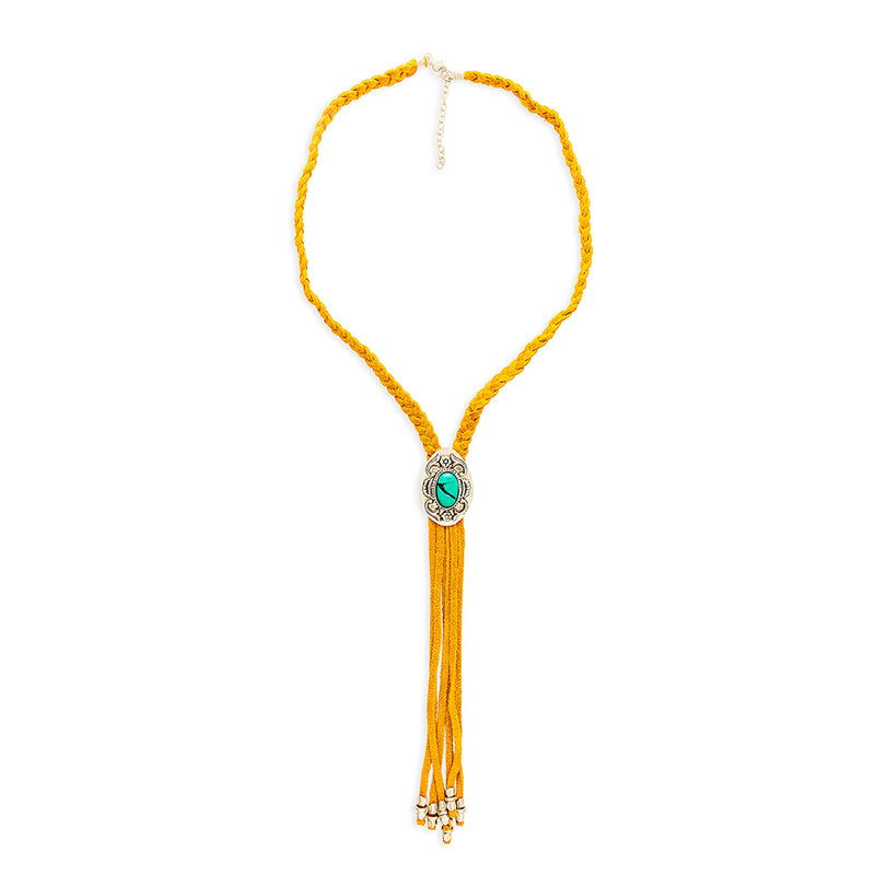 Prairie Concho Suede Leather Drop Necklace