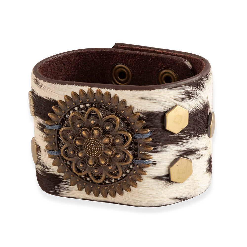 Brandianna Hair-On Hide Cuff Bracelet In Dark - Myra USA