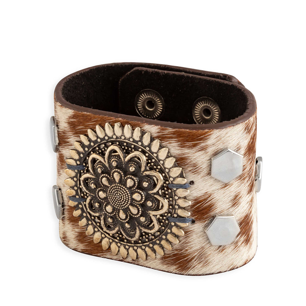 Brandianna Hair-On Hide Cuff Bracelet In Brown - Myra USA