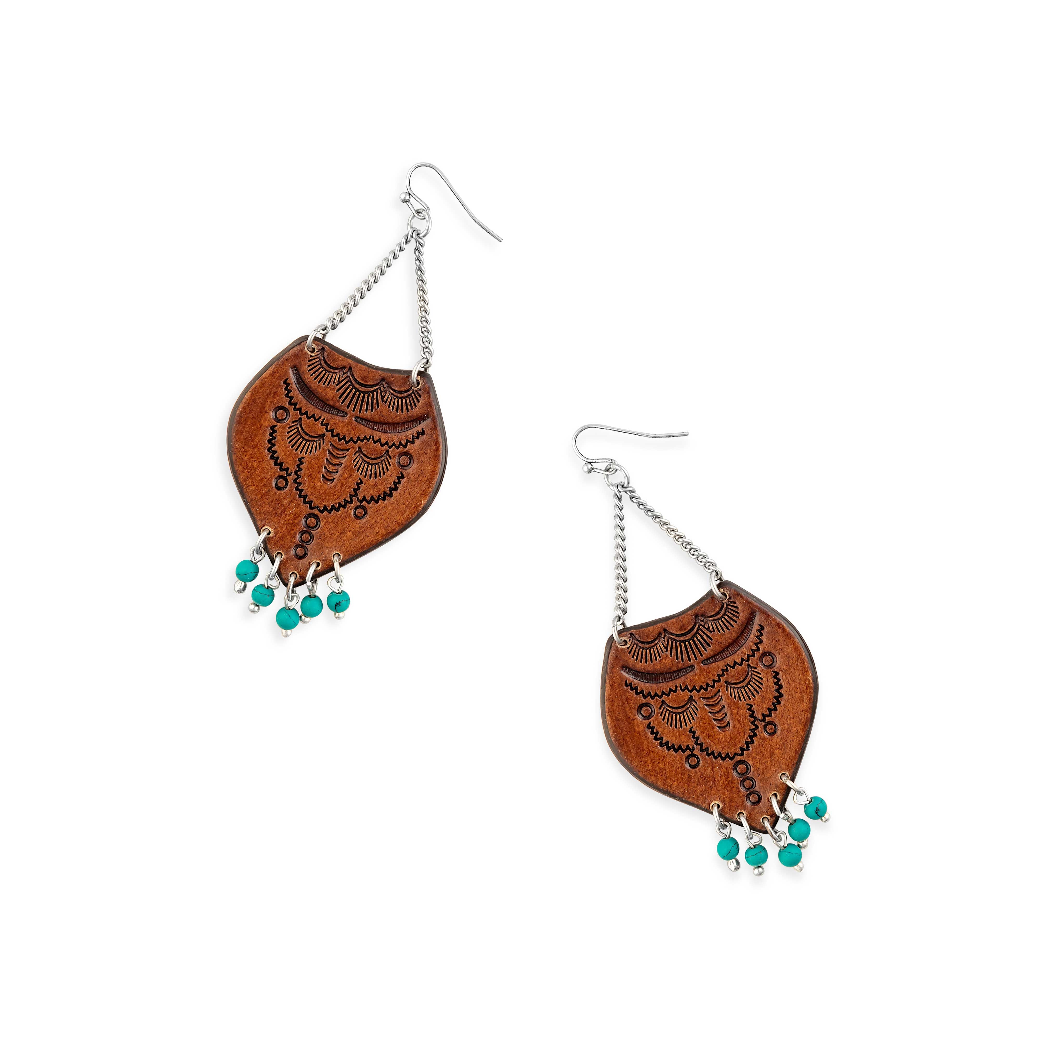 Blazing Mesa Hand-Tooled Leather Earrings - Myra USA