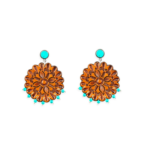 Cassie Wildflower Hand-Tooled Leather Earrings - Myra USA