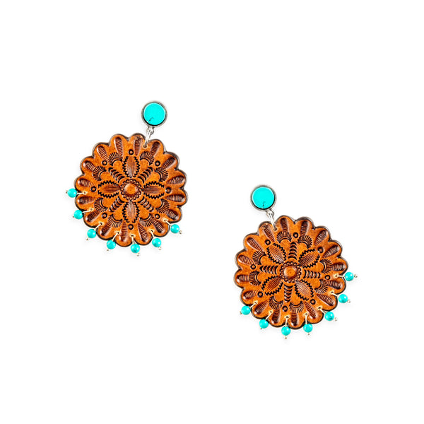 Cassie Wildflower Hand-Tooled Leather Earrings - Myra USA