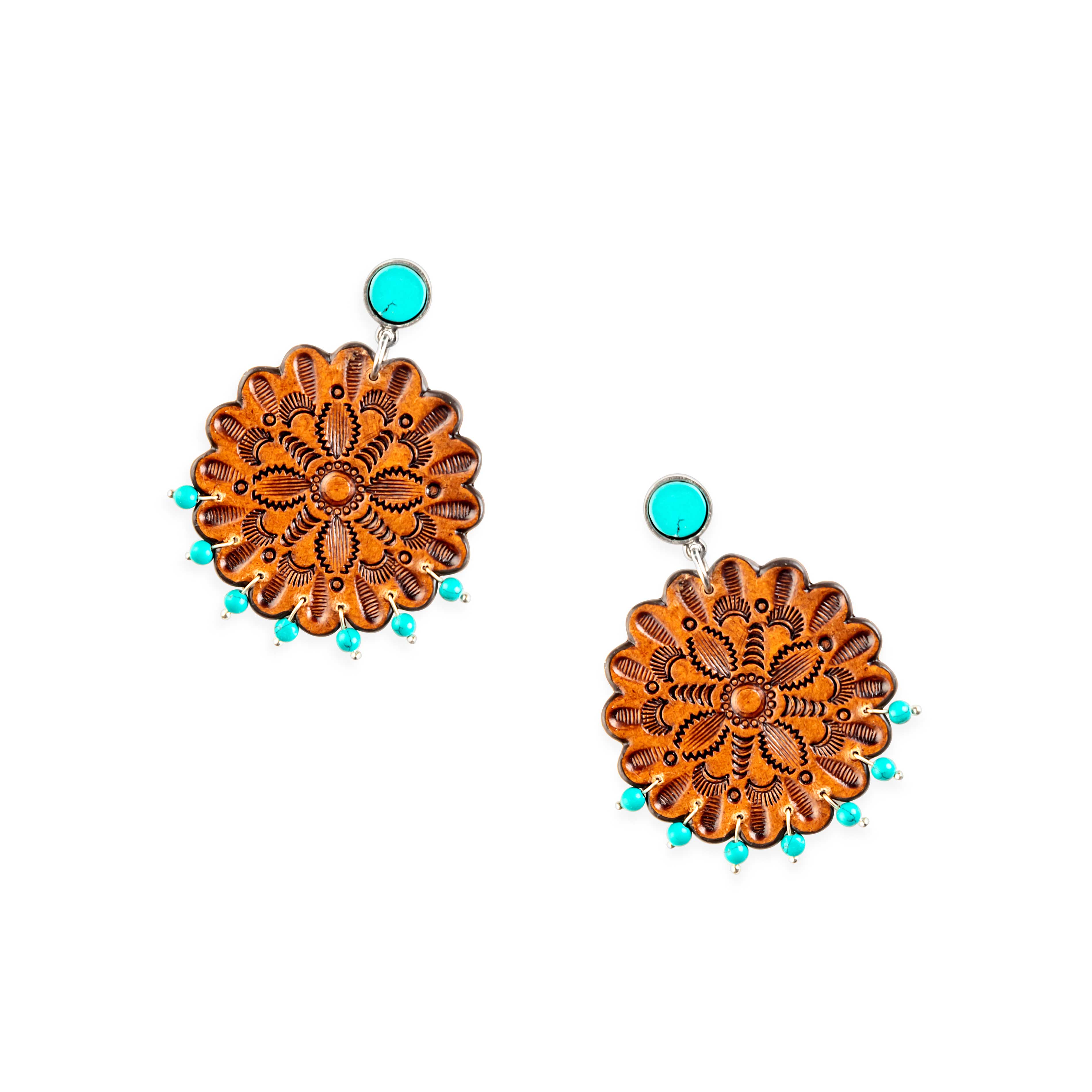 Cassie Wildflower Hand-Tooled Leather Earrings - Myra USA