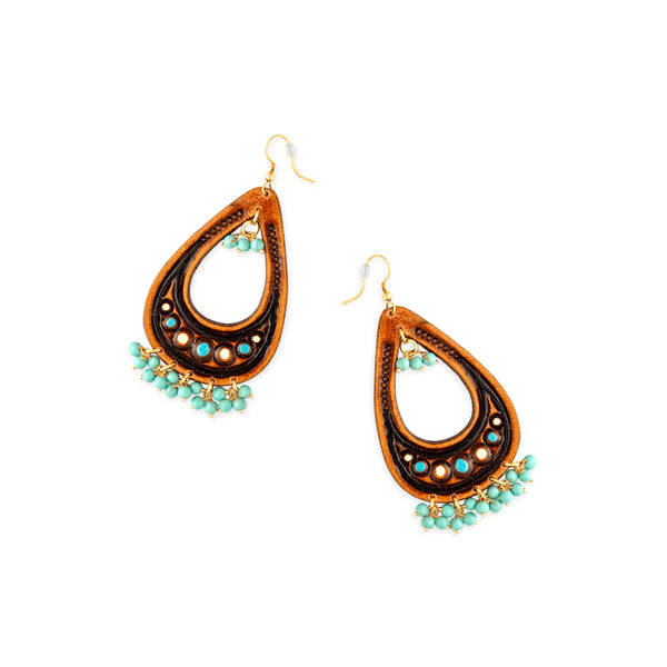 Camellia Hand-Tooled Leather Earrings - Myra USA