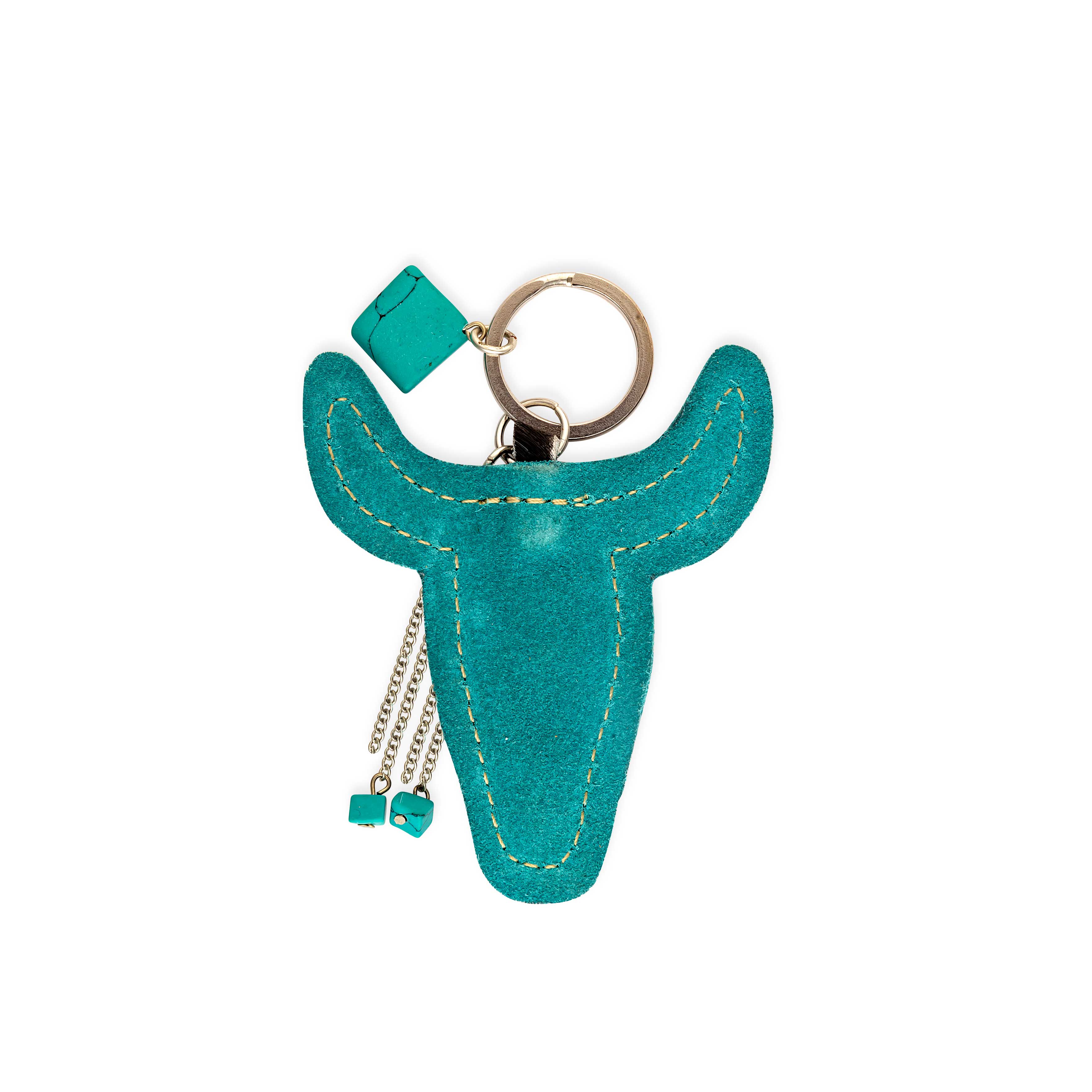 Buffalo Head Hair-On Hide Key Fob In Turquoise - Myra USA