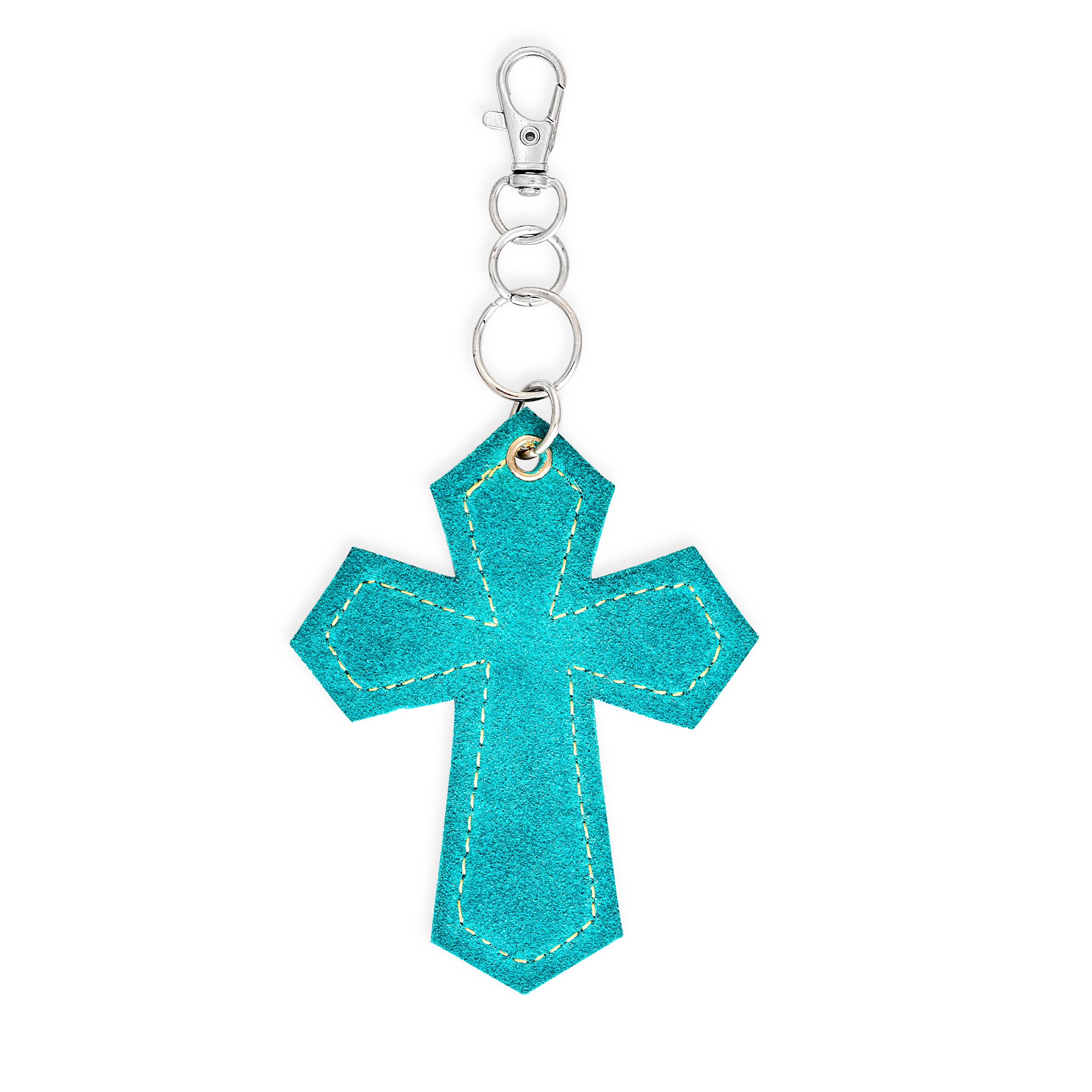 Hair-On Medallion Cross Hide Key Fob In Turquoise - Myra USA