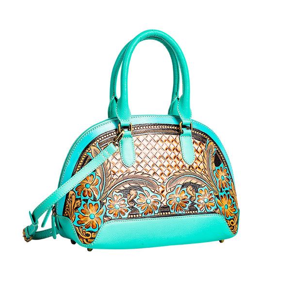 Emmylou Pass Hand-tooled Handbag in Turquoise - Myra USA