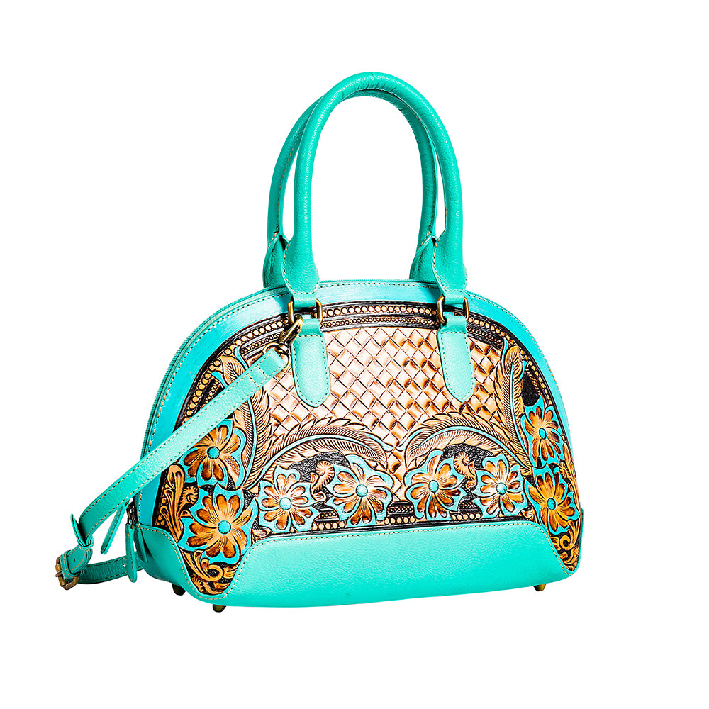 Emmylou Pass Hand-tooled Handbag in Turquoise - Myra USA