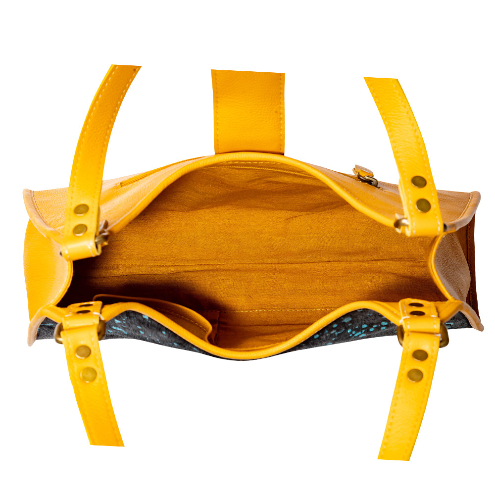 Skyviews Hairon & Leather Bag in Yellow - Myra USA