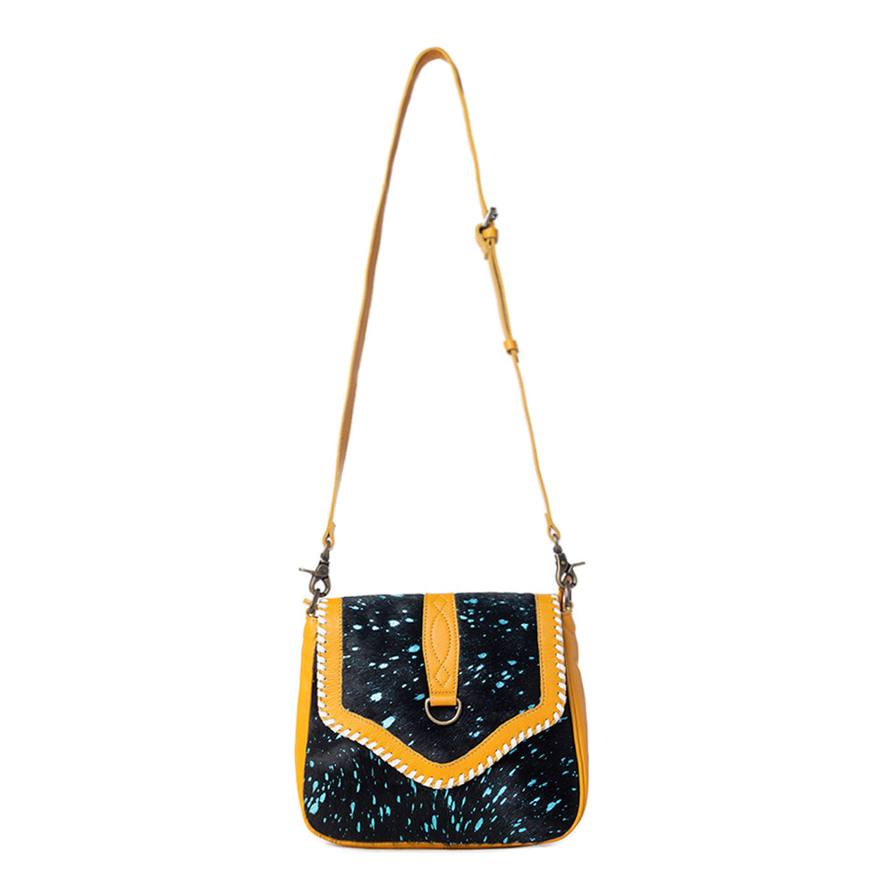 Skyviews Leather & Hairon Bag in Yellow - Myra USA
