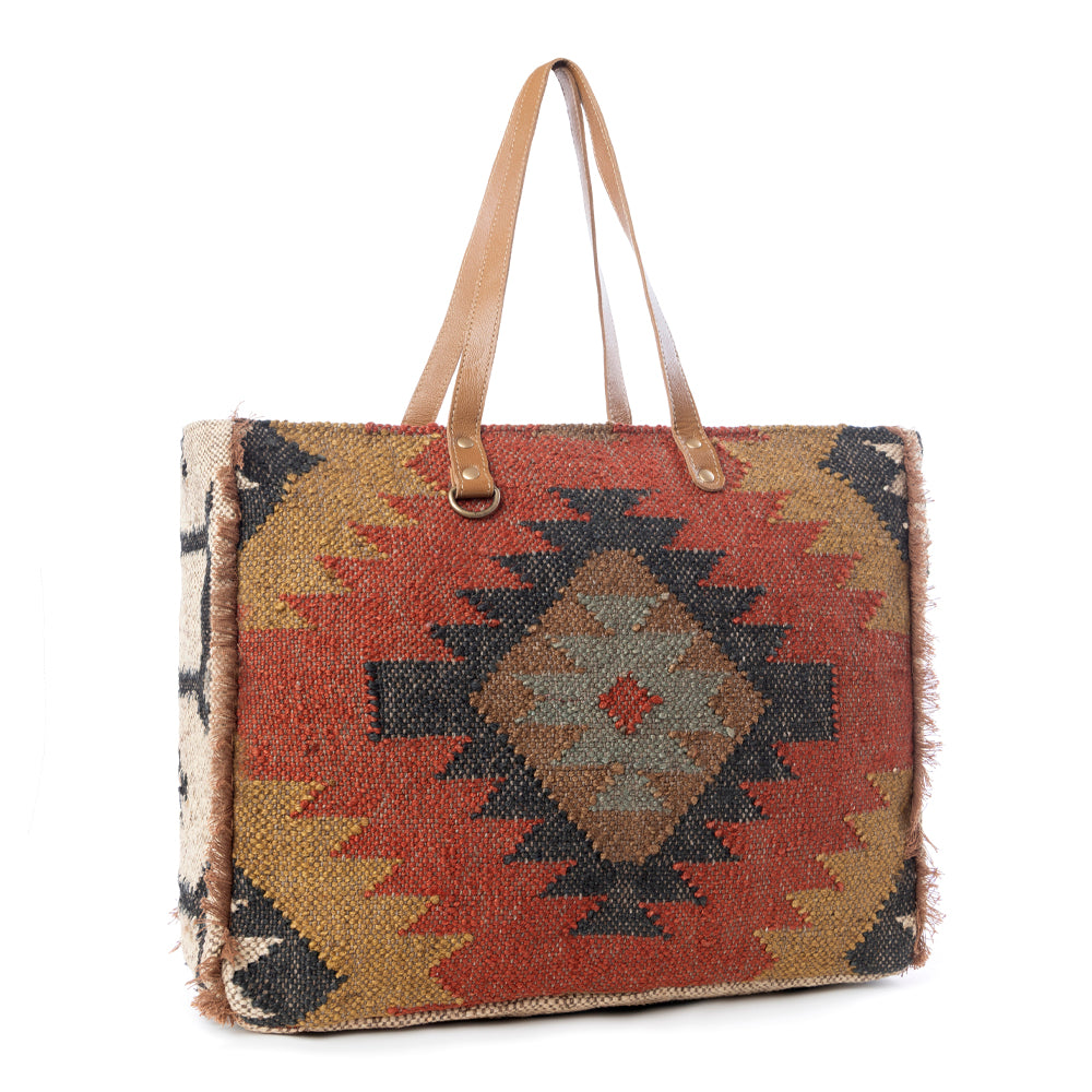 Myra Kaliko Hill Canvas Weekender Bag for Women Handwoven Boho Print with Dual Shoulder Handles - Myra USA