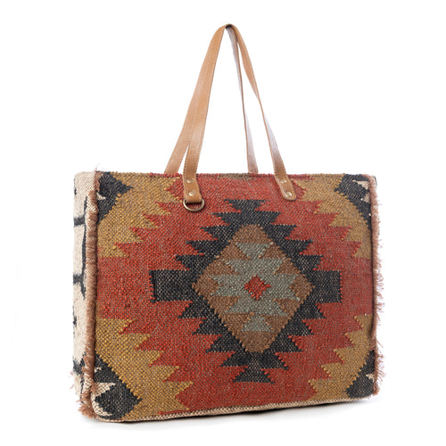 Myra Kaliko Hill Canvas Weekender Bag for Women Handwoven Boho Print with Dual Shoulder Handles - Myra USA