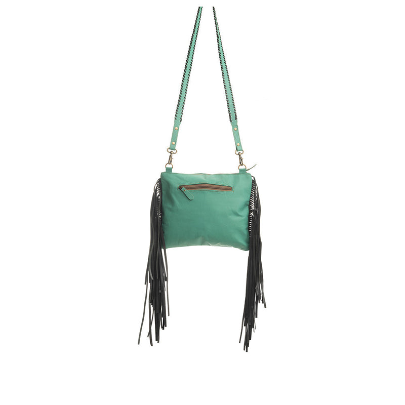 Millstone Fringed Hand-Tooled Bag in Teal