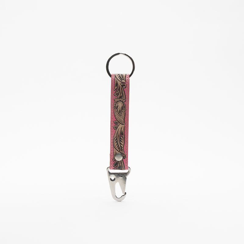 Pink Skies Hand-tooled Leather Key Fob