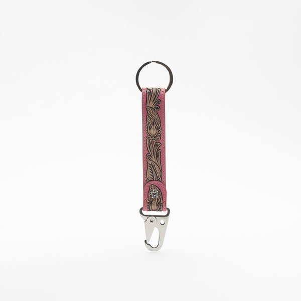 Pink Skies Hand-tooled Leather Key Fob