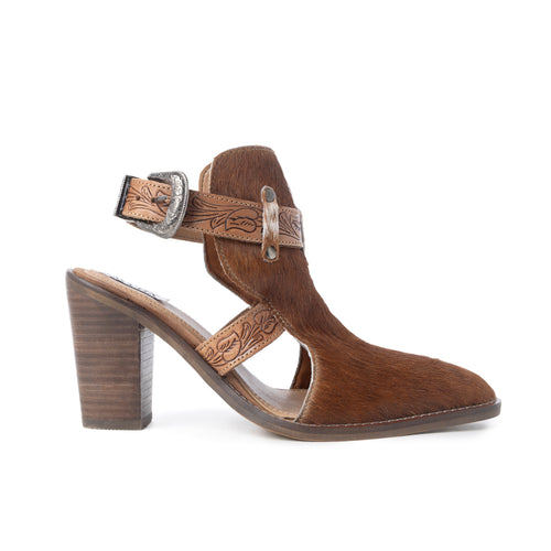 Myra Cora Jo Hairon Leather Boots - Pointed Toe, Block Heel Ankle Boots with Handtooled Buckle Accents for Cowgirl Escapades - Myra USA