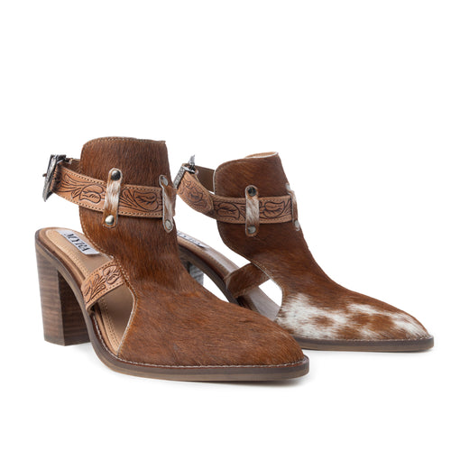 Myra Cora Jo Hairon Leather Boots - Pointed Toe, Block Heel Ankle Boots with Handtooled Buckle Accents for Cowgirl Escapades - Myra USA