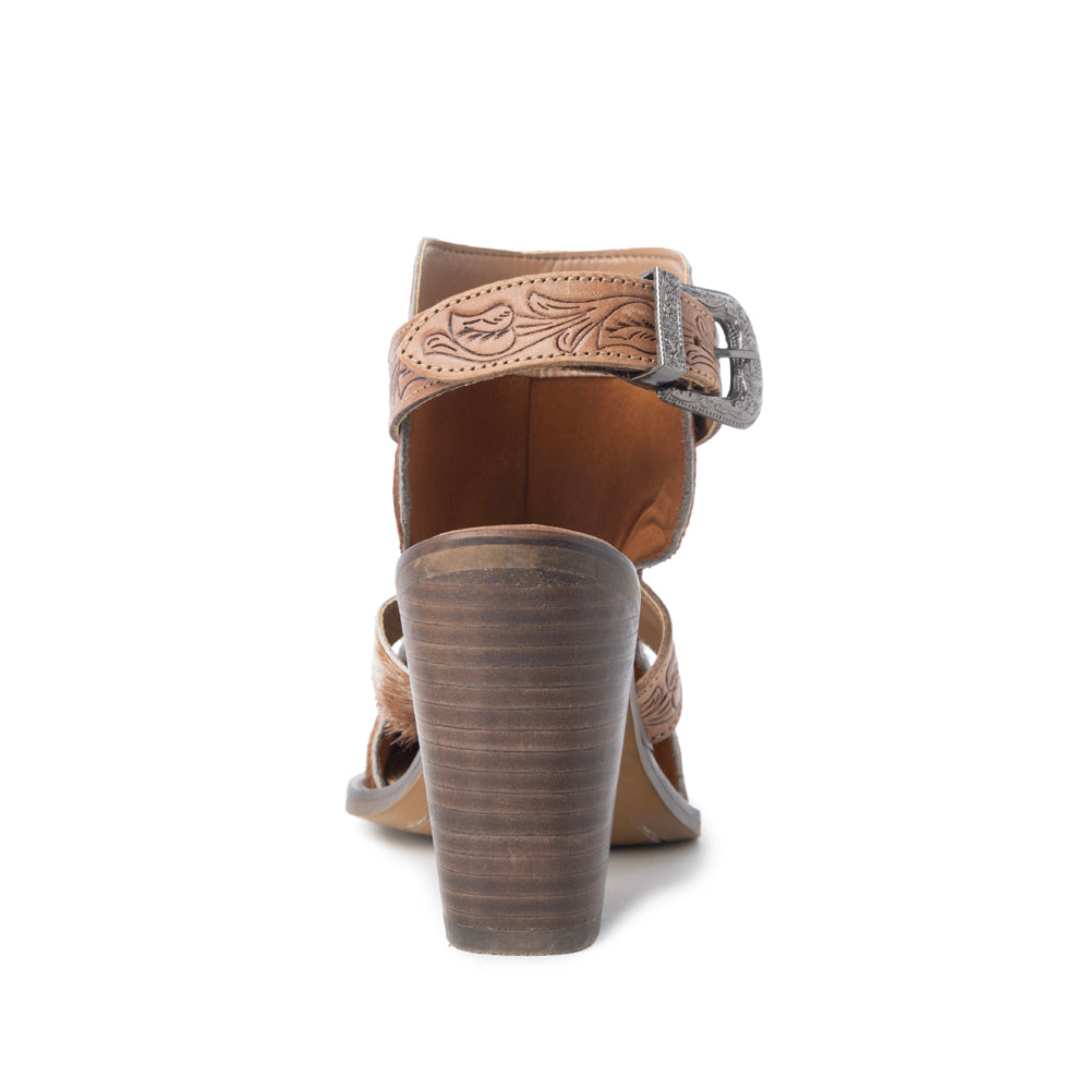 Myra Cora Jo Hairon Leather Boots - Pointed Toe, Block Heel Ankle Boots with Handtooled Buckle Accents for Cowgirl Escapades - Myra USA