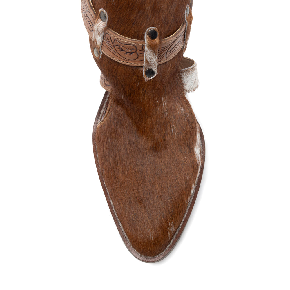 Myra Cora Jo Hairon Leather Boots - Pointed Toe, Block Heel Ankle Boots with Handtooled Buckle Accents for Cowgirl Escapades - Myra USA