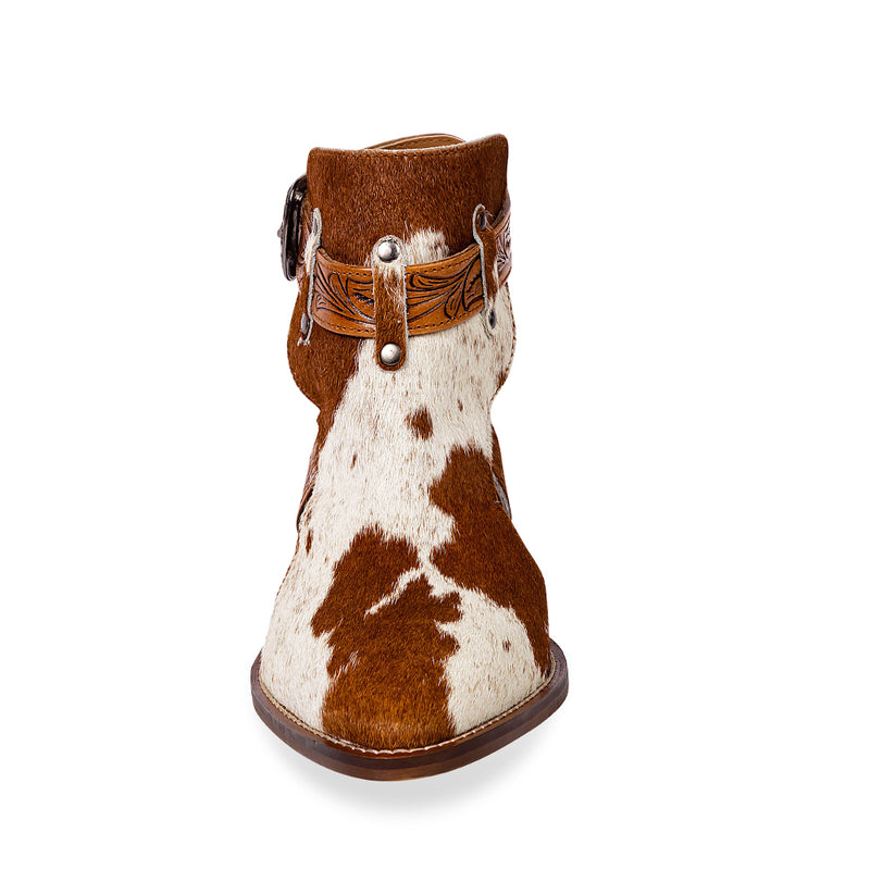 Women's Classic Western Boots in white and brown pattern that resembles cowhide