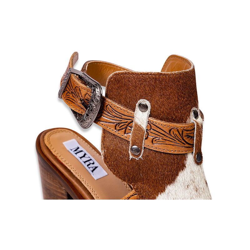 Women's Classic Western Boots in white and brown pattern that resembles cowhide