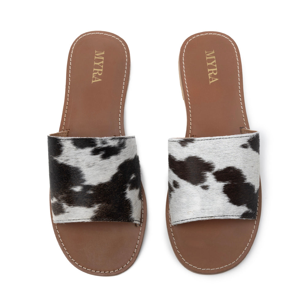 Kemma Hair-On Hide Sandals In Light And Ebony - Myra USA