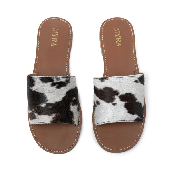Kemma Hair-On Hide Sandals In Light And Ebony - Myra USA