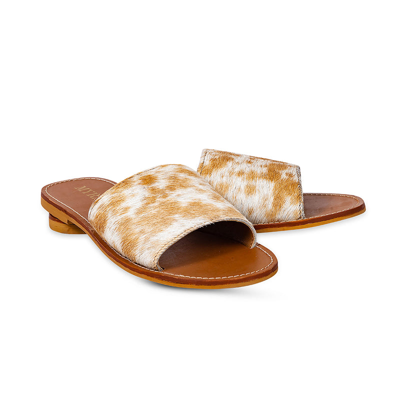 Kemma Hair-On Hide Sandals In Light And Caramel