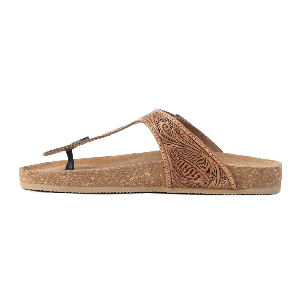 Myra Sadie Mesa Leather Slides for Women - Cushioned Cork Sole, Floral Tooled Finish for Everyday Elegance - Myra USA